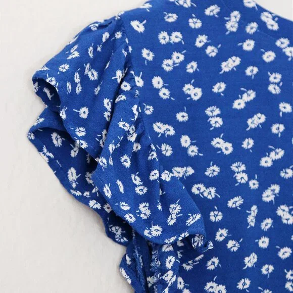 Rails Chloe Cobalt Floating Daisies Romper S Flutter Sleeves Blue Revolve $178 - Picture 10 of 16